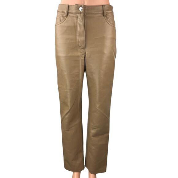 Aritzia Wilfred Women's Tan Faux Leather Vegan High Rise Straight Pants Size 6 - Picture 1 of 6